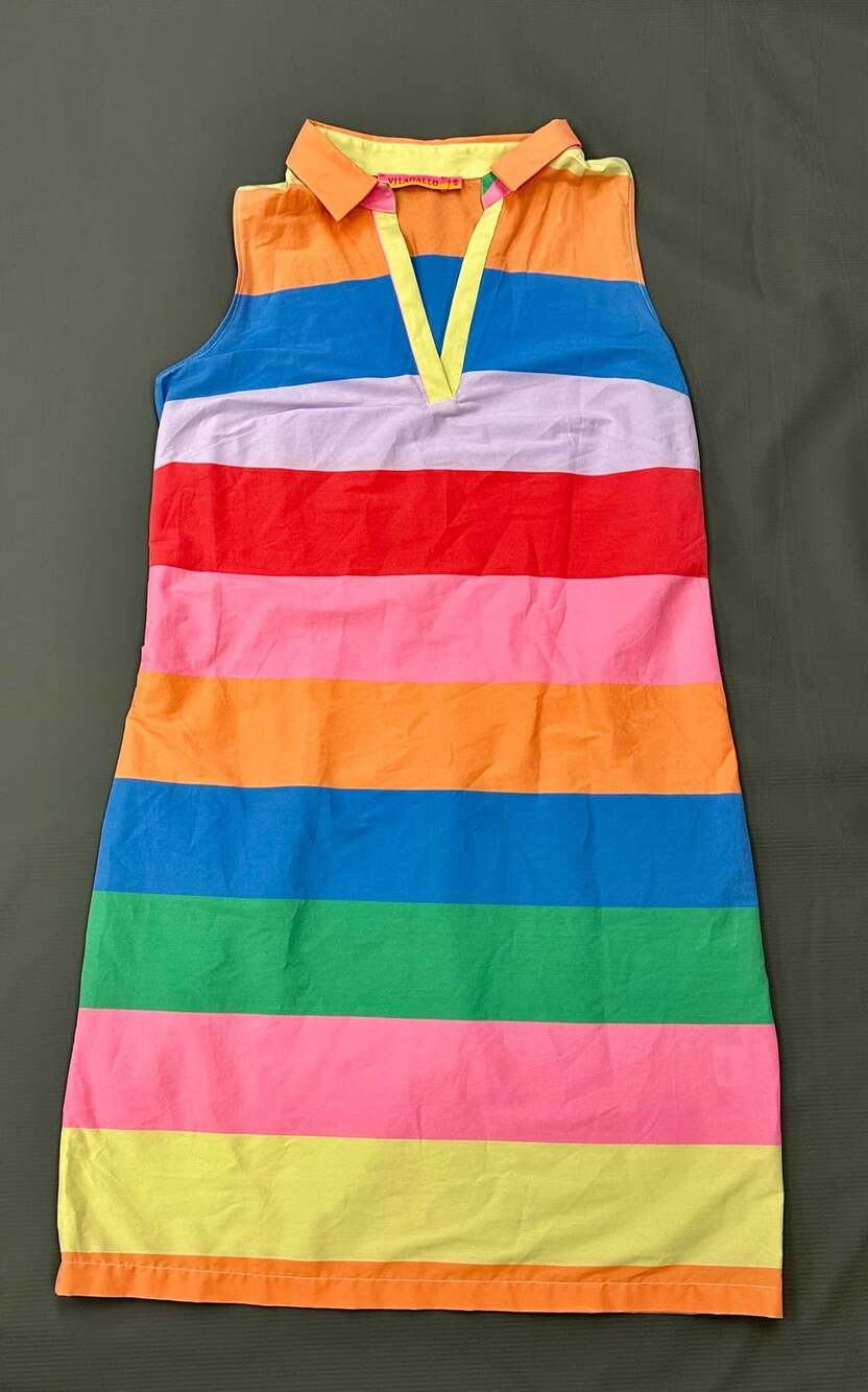 Vilagallo Multi-Color Striped Sleeveless Cotton Polo Dress